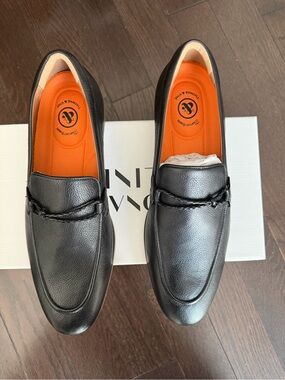Men's Black Leather Slip-On Loafers with Orange Insole